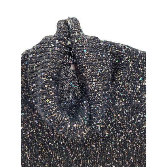 Kenar Black Gold Sequin Knit Cowl Collar Sleeveless Pullover Glam Sweater - Picture 6 of 12